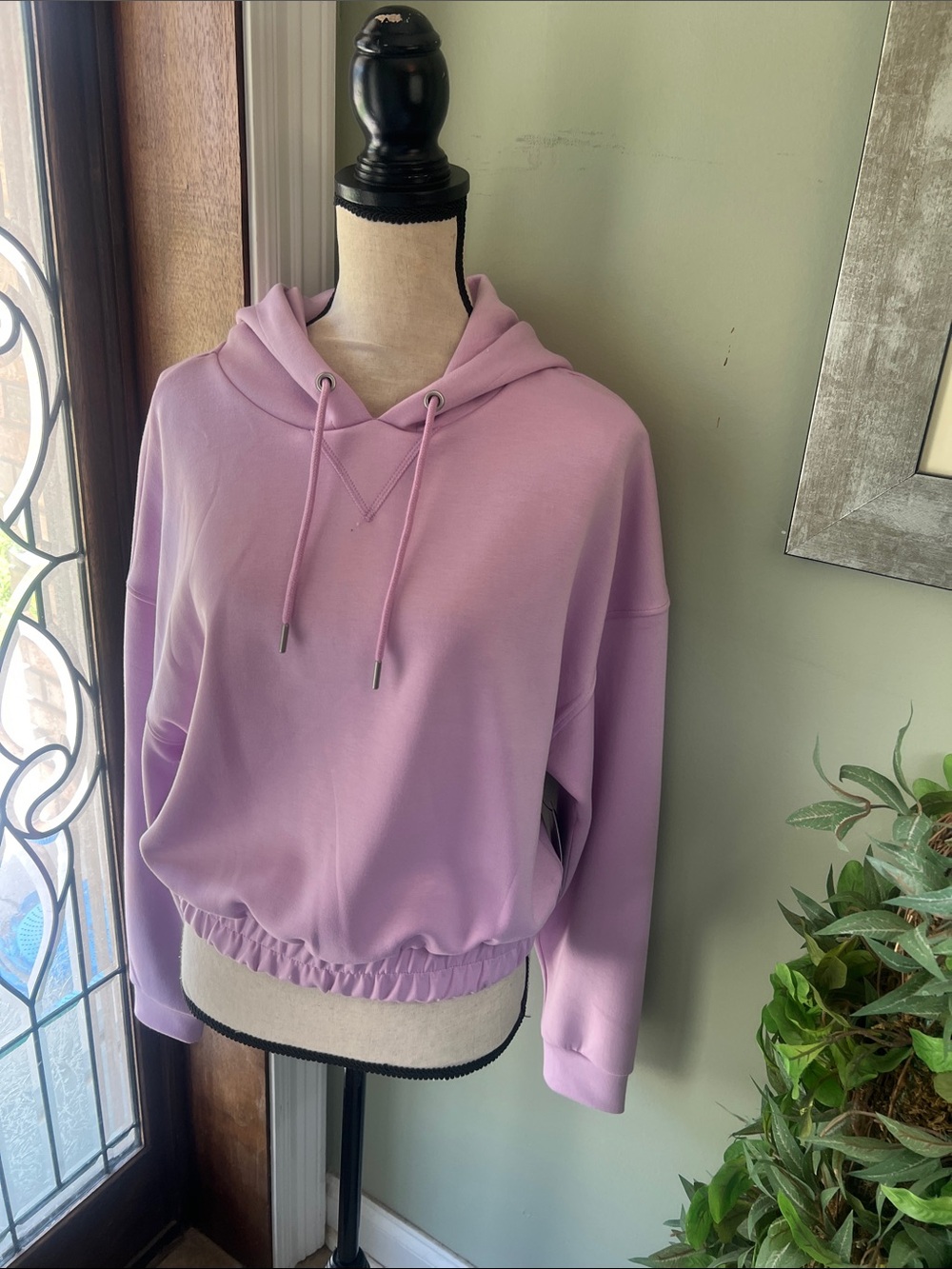 Cropped Lavender Drawstring Hoodie - Picture 8 of 13